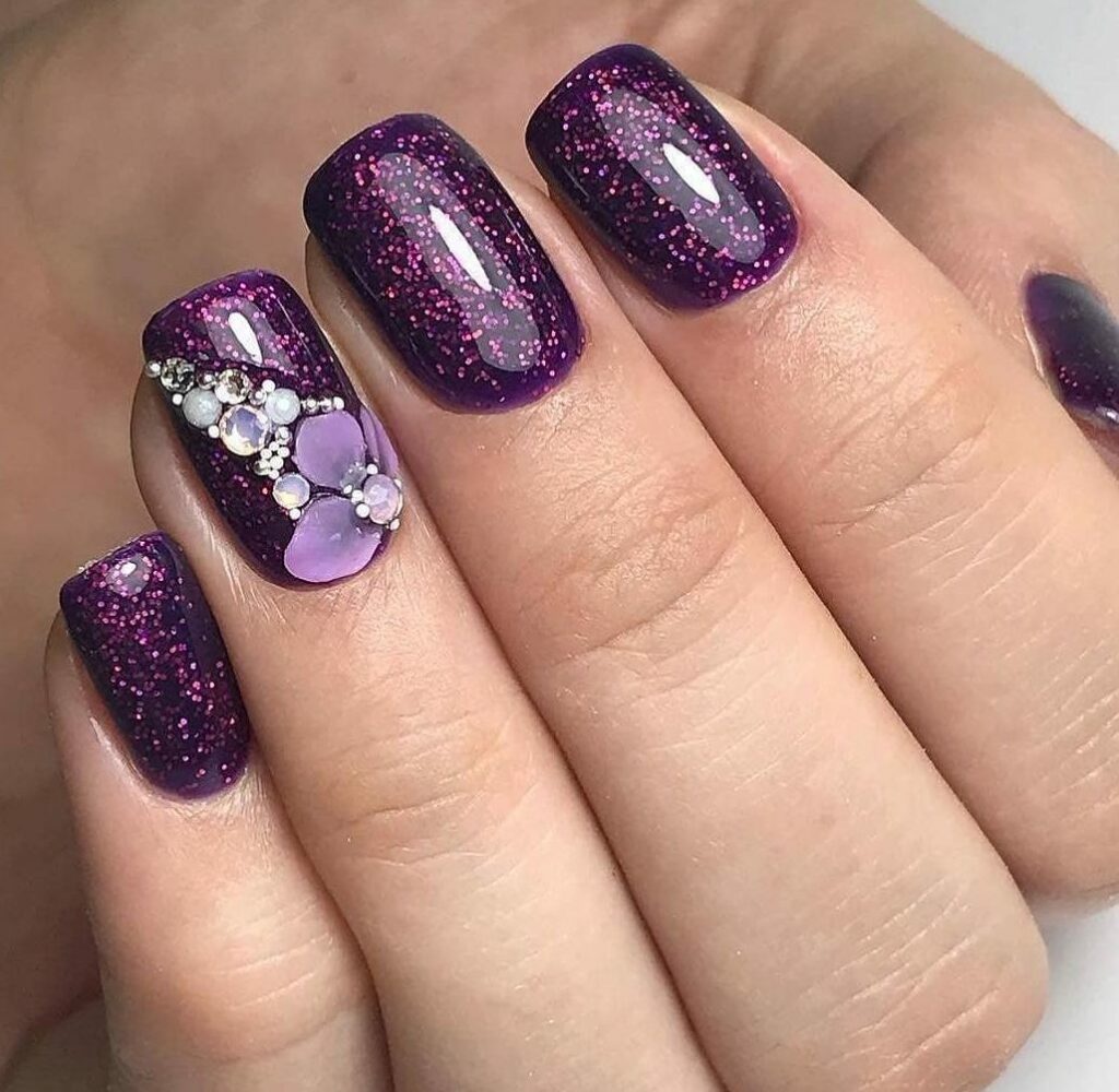 Дизайн Ногтей Фиолетового Цвета С Блестками