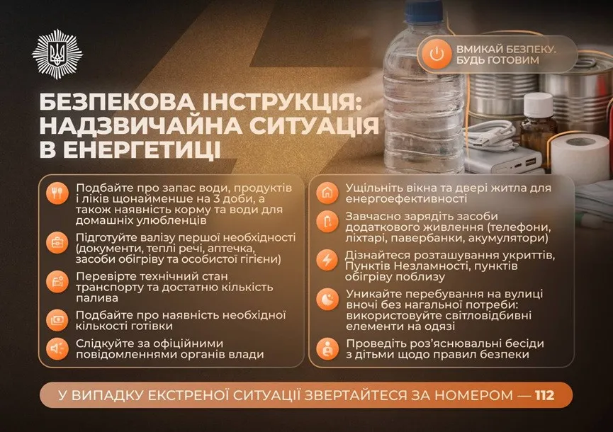 Запас еды, воды и наличные на 3–5 дней: МВД дало советы из-за чрезвычайной ситуации в энергетике (фото) Запас еды, воды и наличные на 3–5 дней: МВД дало советы из-за чрезвычайной ситуации в энергетике (фото) - today.ua