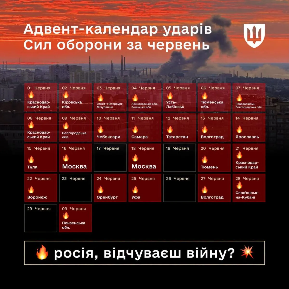 Червень як адвент-календар для рф: дрони відкривали нові цілі майже щодня - інфографіка від Міноборони - today.ua