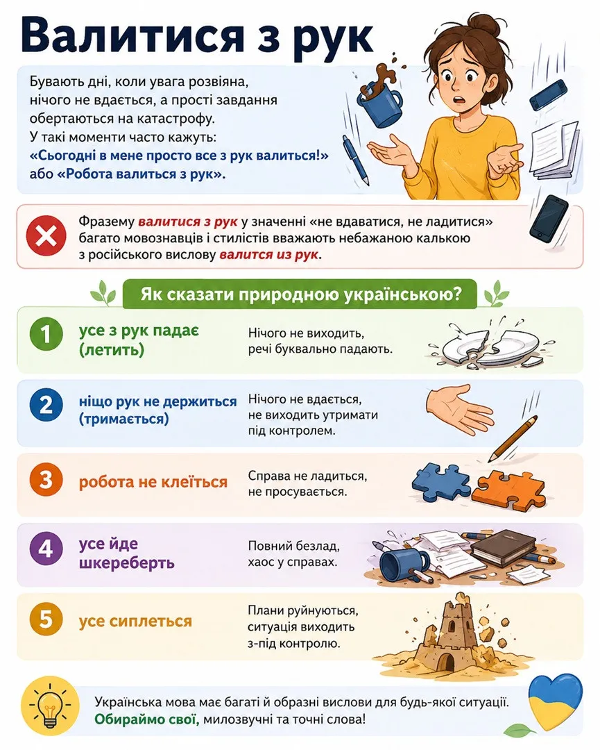 Забудьте про всё валится из рук: чем заменить популярное выражение, чтобы не позориться Забудьте про всё валится из рук: чем заменить популярное выражение, чтобы не позориться - today.ua