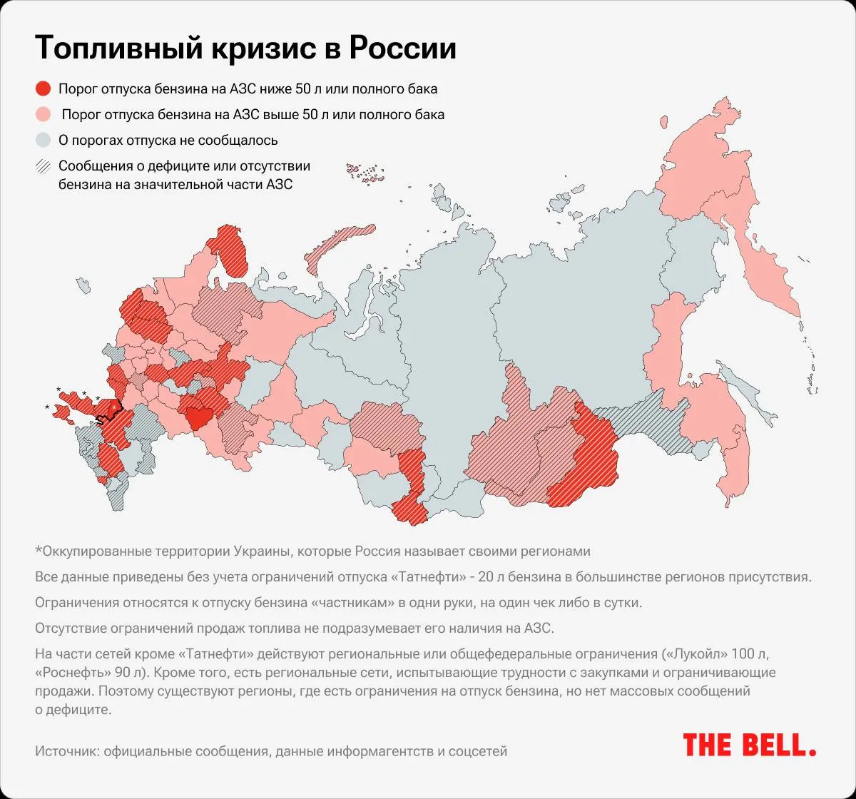 Удары по НПЗ дали результат? В 53 регионах РФ из-за дефицита действуют всё более строгие ограничения на продажу топлива - подробности Удары по НПЗ дали результат? В 53 регионах РФ из-за дефицита действуют всё более строгие ограничения на продажу топлива - подробности - today.ua