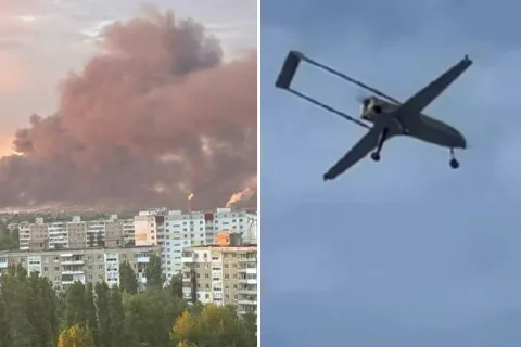 Черный дым видно за километры: в Саратове после атаки дронов масштабно горит НПЗ (видео)