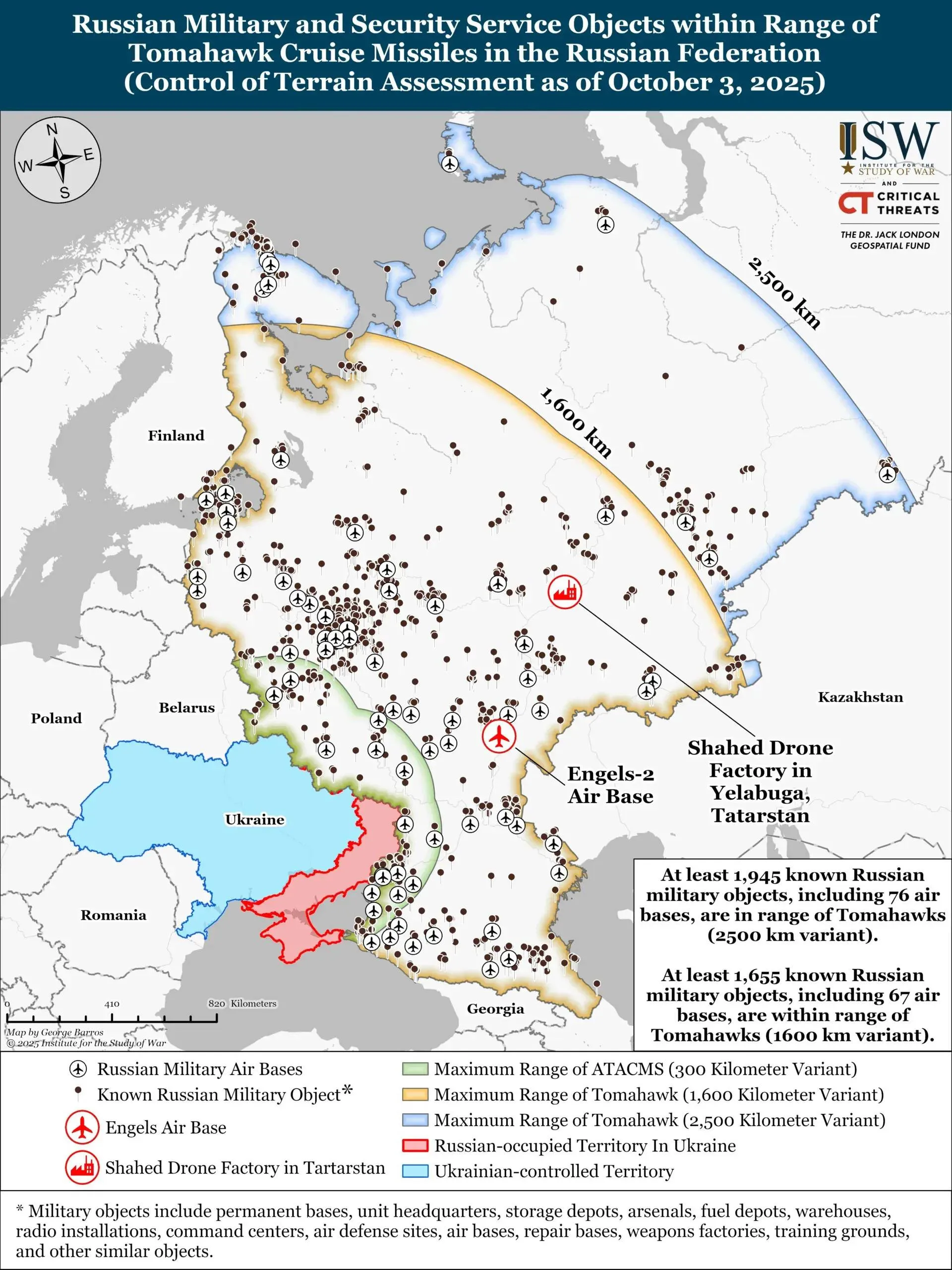 Дальность 2500 км: ISW оценил, до каких объектов в РФ могут достать Томагавки, если их получит Украина - today.ua