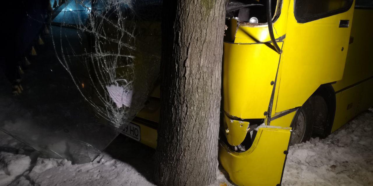 В Киеве маршрутка сбила пешехода и врезалась в дерево