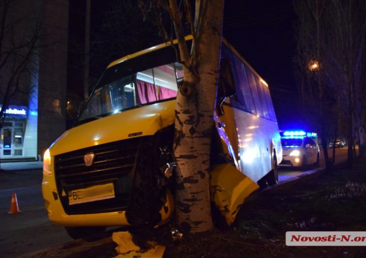 В Николаеве водитель маршрутки потерял сознание за рулем и въехал в дерево
