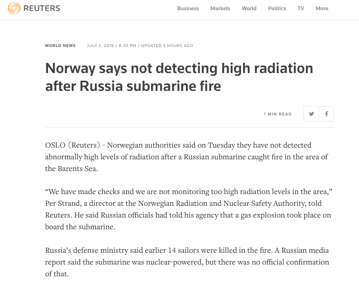 Власти Норвегии назвали реальную причину ЧП на российской подлодке “Лошарик“