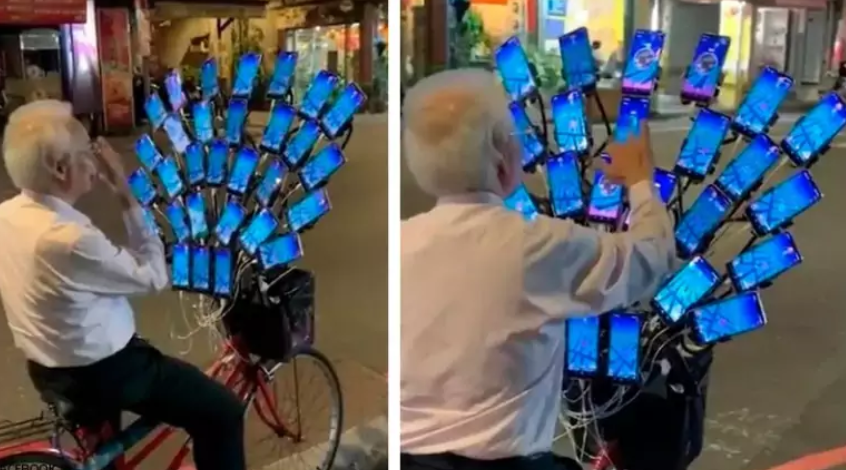 Дедушка закрепил на своем велосипеде 30 смартфонов: в чем секрет