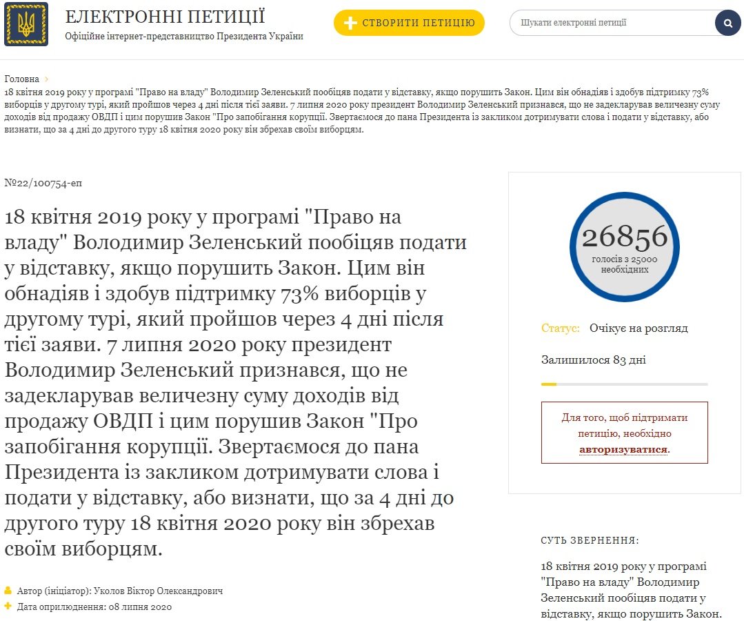 Петиція за відставку Зеленського в рекордні терміни набрала потрібну кількість голосів