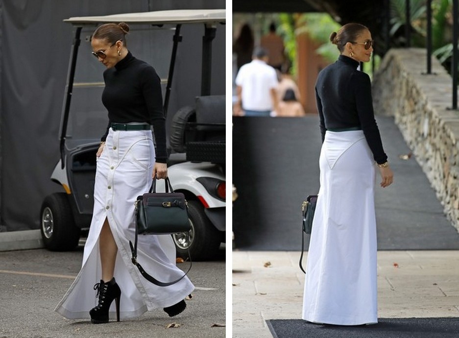 Біла спідниця в підлогу та штани-шаровари: два стильні образи Дженніфер Лопес на весну 2022