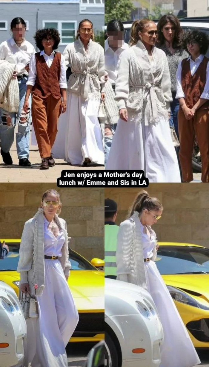 Дженнифер Лопес в белоснежном платье отметила День матери с 14-летней дочерью