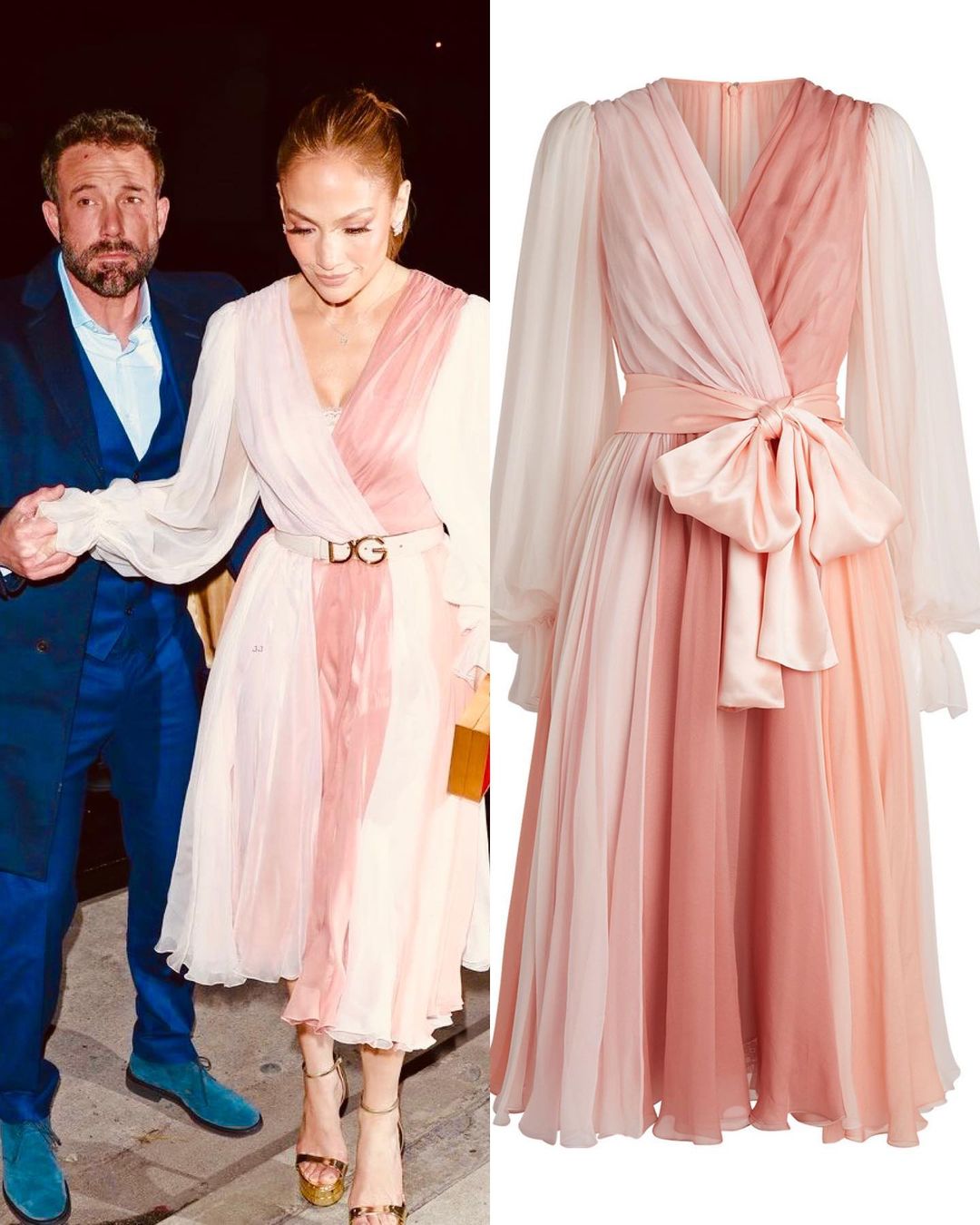 Блідо-рожева сукня та червоний клатч: Дженніфер Лопес спіймали на побаченні з Беном Аффлеком