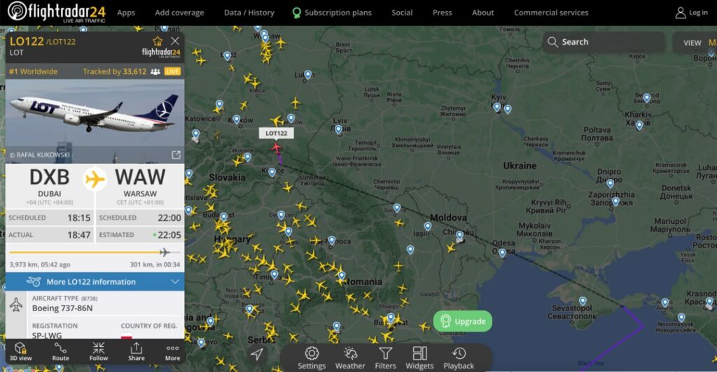 Над Украиной зафиксировали пассажирский самолет, следовавший транзитом из Эмиратов на Варшаву
