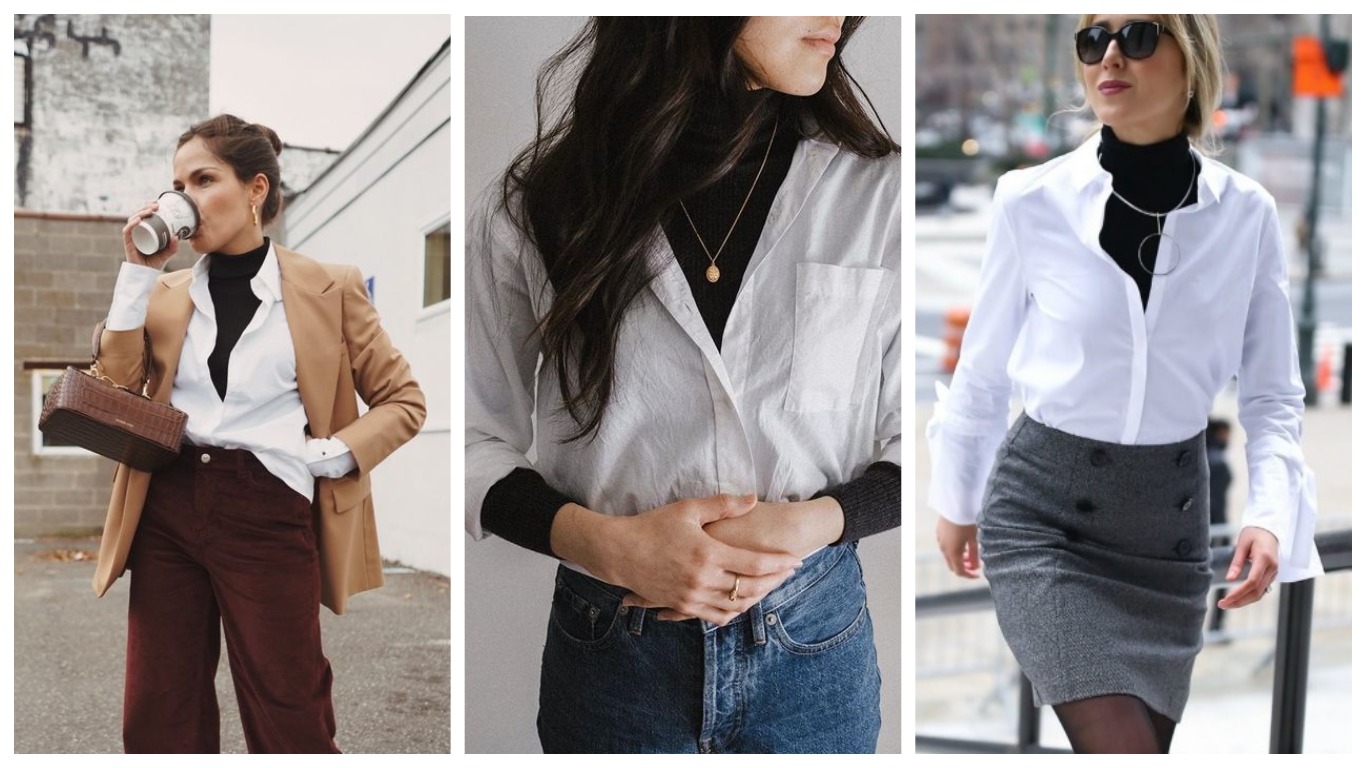 Как носить классическую белую рубашку зимой: модные и теплые варианты