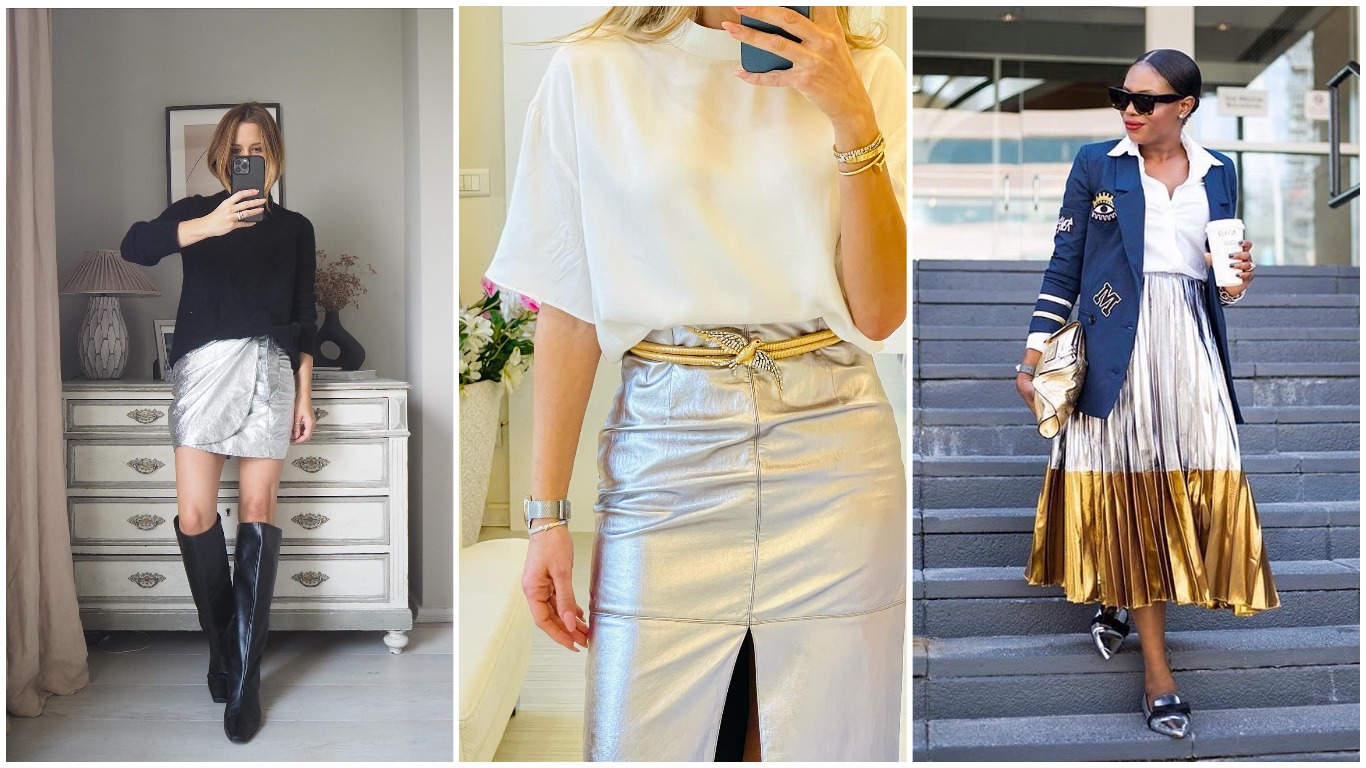 Как носить блестящие юбки зимой 2024 года: стильные сочетания на любой случай