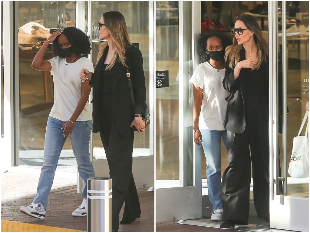 Анджелина Джоли в элегантном total-black образе прогулялась по магазинам с дочкой